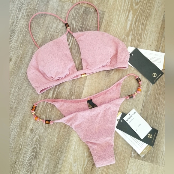 Vix Firenze Nicole Flora Bikini Beaded Tortoise Shell NWT Swim Strapoy Cutout - Picture 4 of 16
